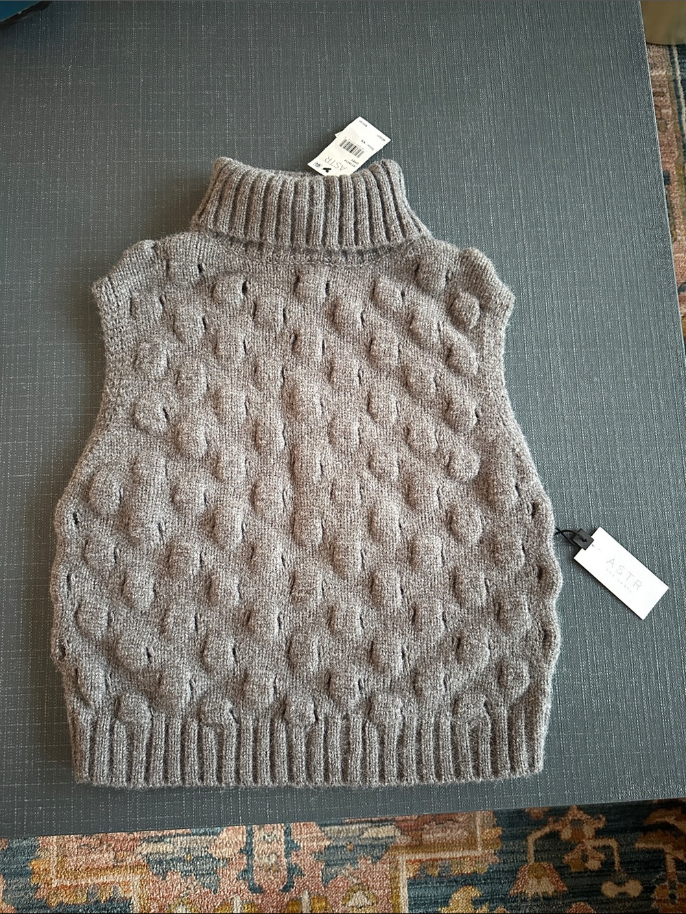 Astr grey Cable-Knit Sleeveless Turtleneck Sweater Vest